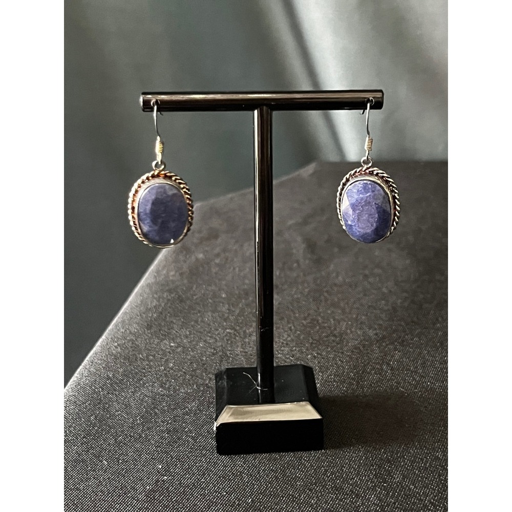 Stauer Necklace and Earring Set Sterling Silver Simulated Sapphire Jewelry Women - Picture 4 of 8